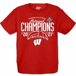Flash Sale ❤️ College 👚 Shirts Blue 84 Kids' Wisconsin Badgers 👩 Women's Volleyball National Champions 2021 T-Shirt 🛒